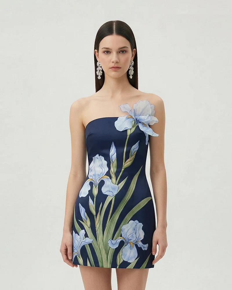 Robe mini à imprimé floral - Bleu marine