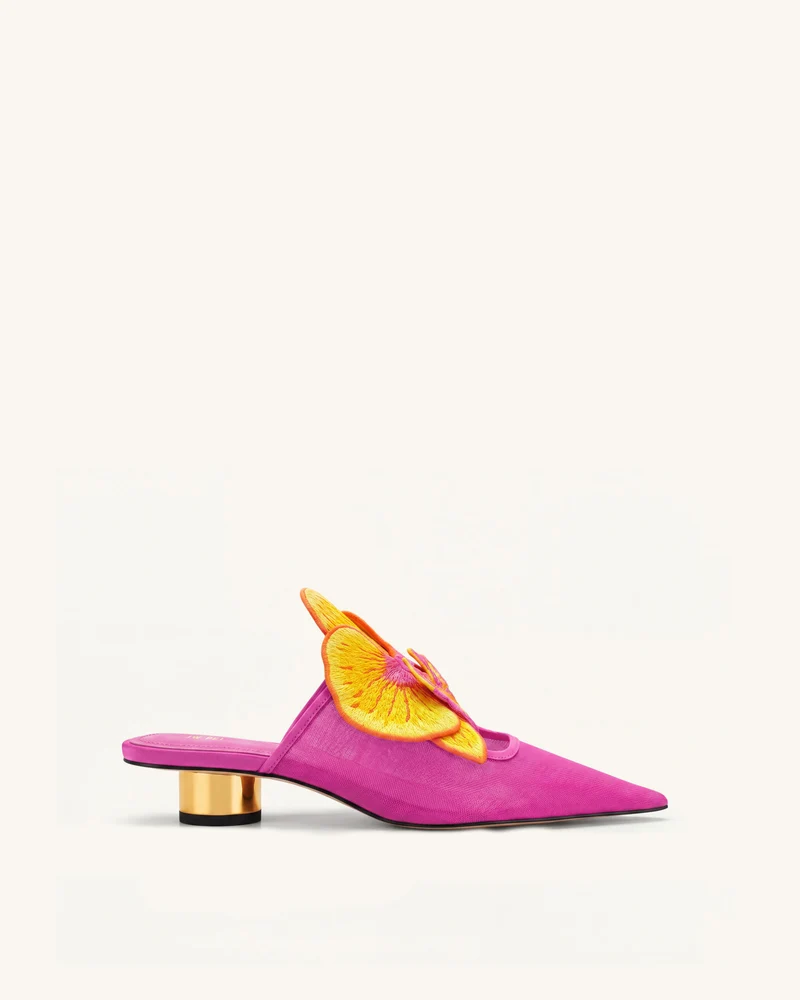 Helena Mules ajourées à décorations brodées - Rouge rose