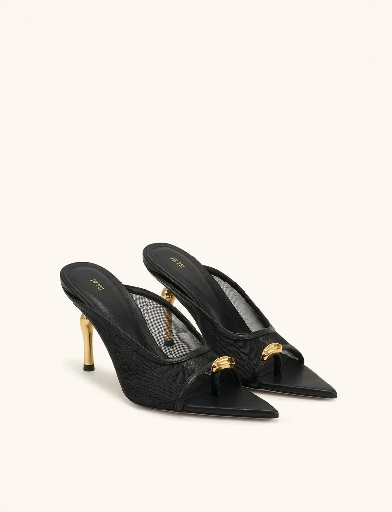 Noemi Mules à talons en mesh à bout pointu - Noir
