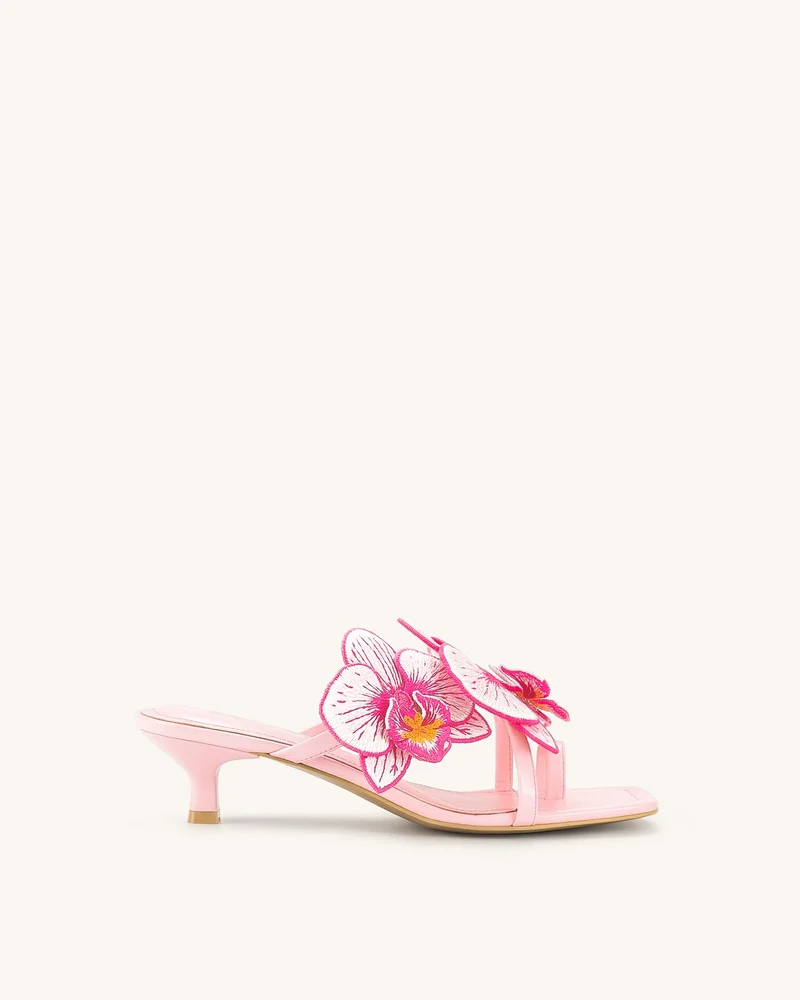 Serena Sandales à talons avec bague d'orteil et broderie d'orchidée - Rose bébé