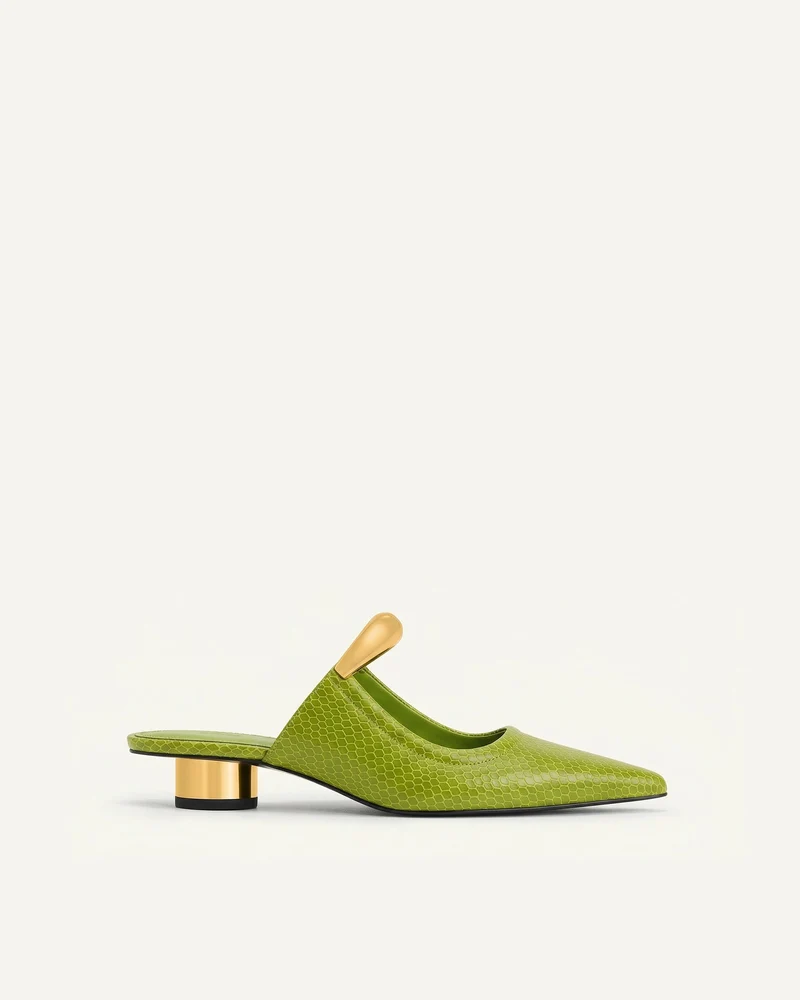 Helena Mules ajourées effet serpent - Vert