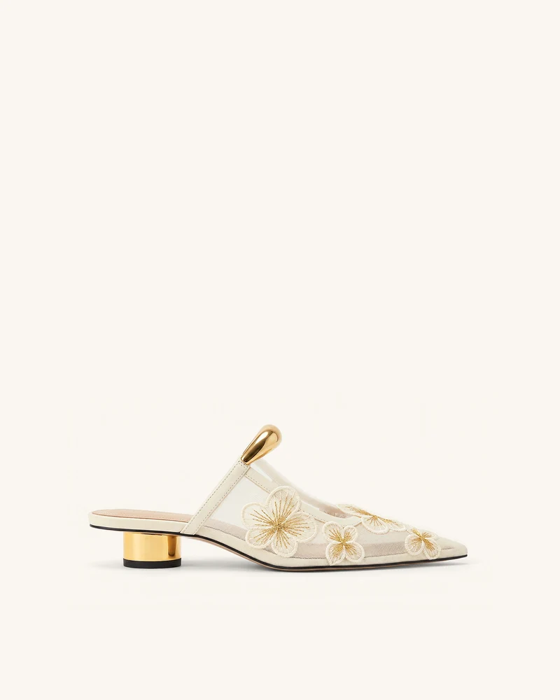 Helena Mules ajourées en mesh floral - Ivoire