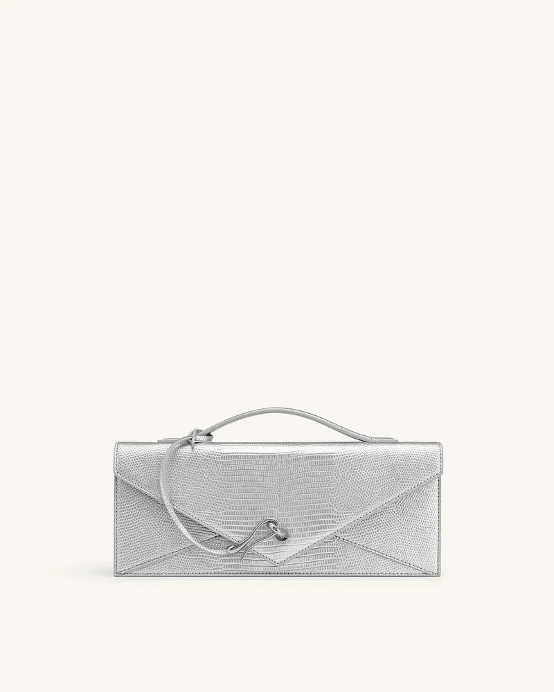 Celeste Sac à Poignée Enveloppe - Texture Lézard Argenté