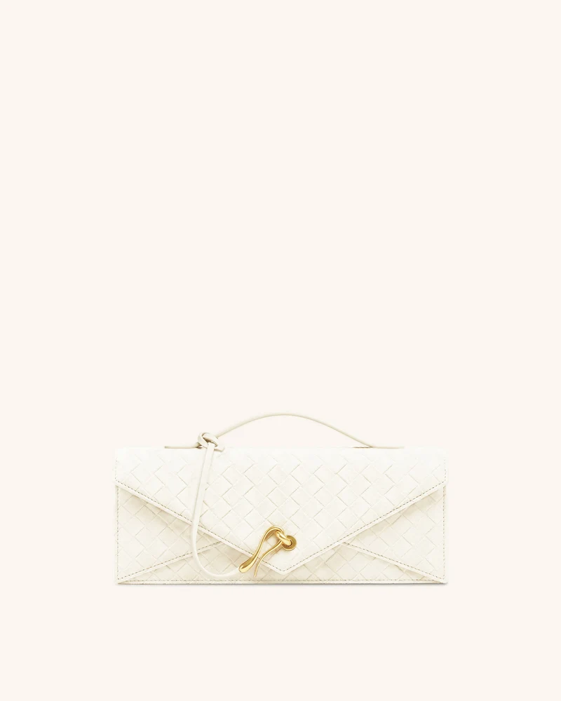 Celeste Sac à Poignée Enveloppe Texturé Tressé en Faux Daim - Blanc