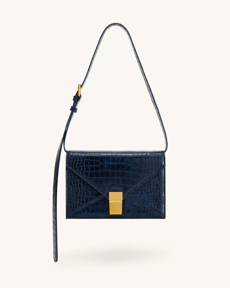Clio Sac bandoulière enveloppe - Effet croco marine
