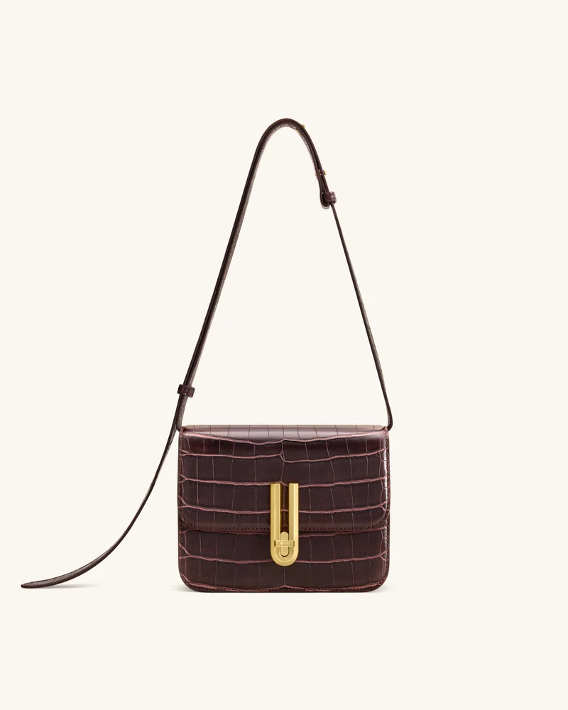 Evania Sac porté épaule à fermoir - Effet croco bordeaux