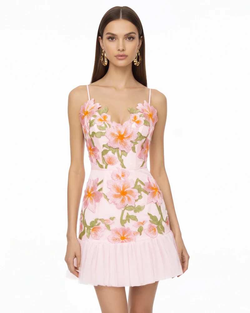 Mini robe à bretelles à fleurs - Rose