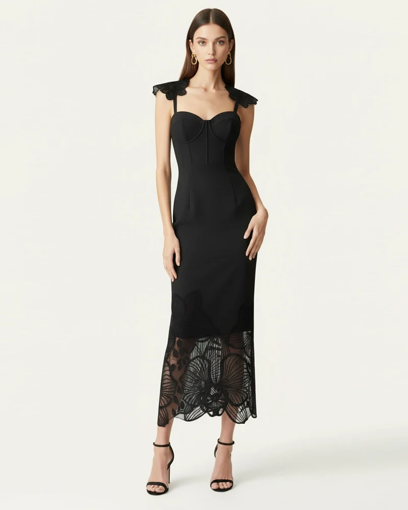 Orchid Robe corset brodée - Noir