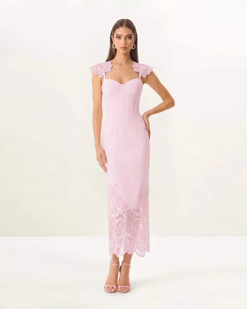 Orchid Robe corset brodée - Vieux rose