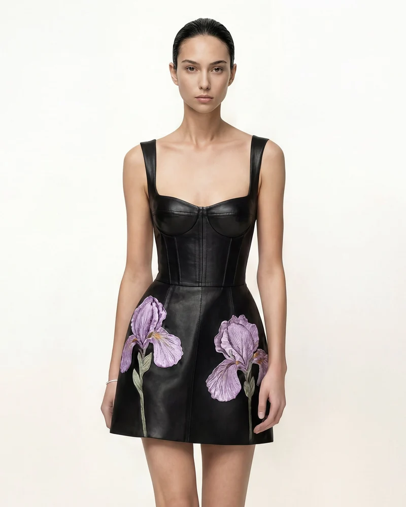 Robe corset en à imprimé floral Iris - Noir