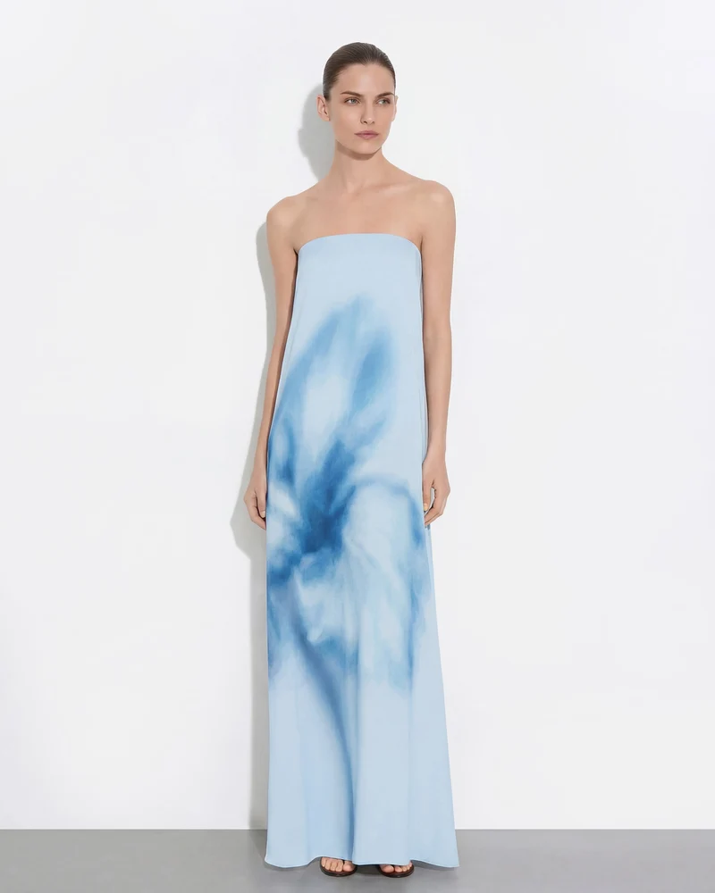 Robe maxi bustier à imprimé floral aquarelle - Bleu