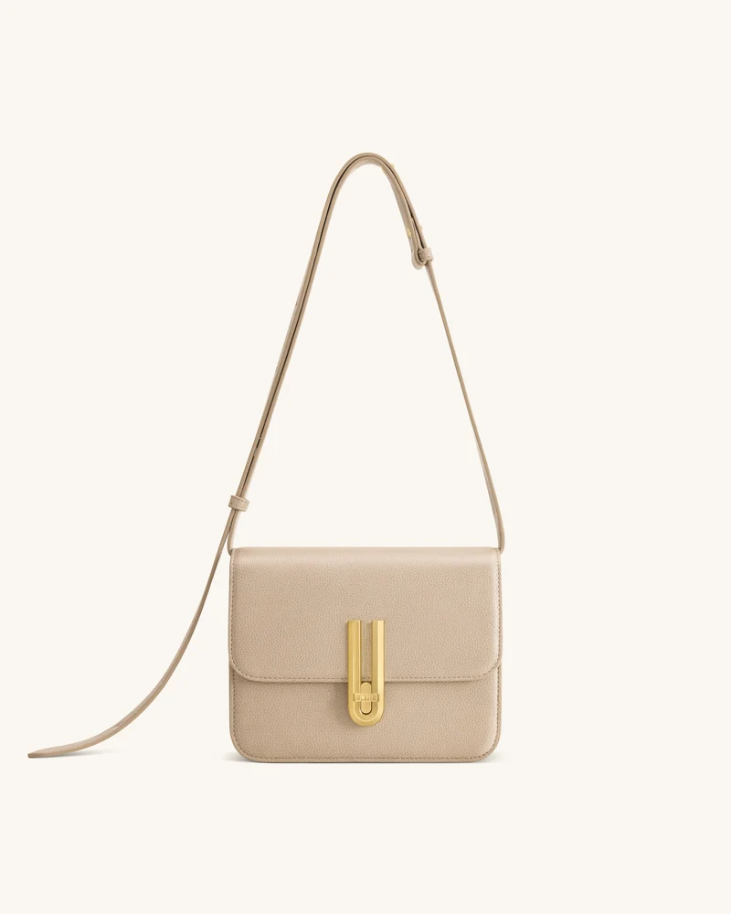 Evania Sac porté épaule en cuir grainé avec fermoir - Kaki