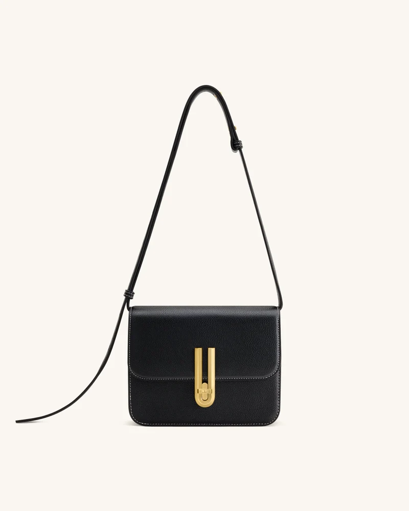 Evania Sac porté épaule en cuir grainé avec fermoir - Noir