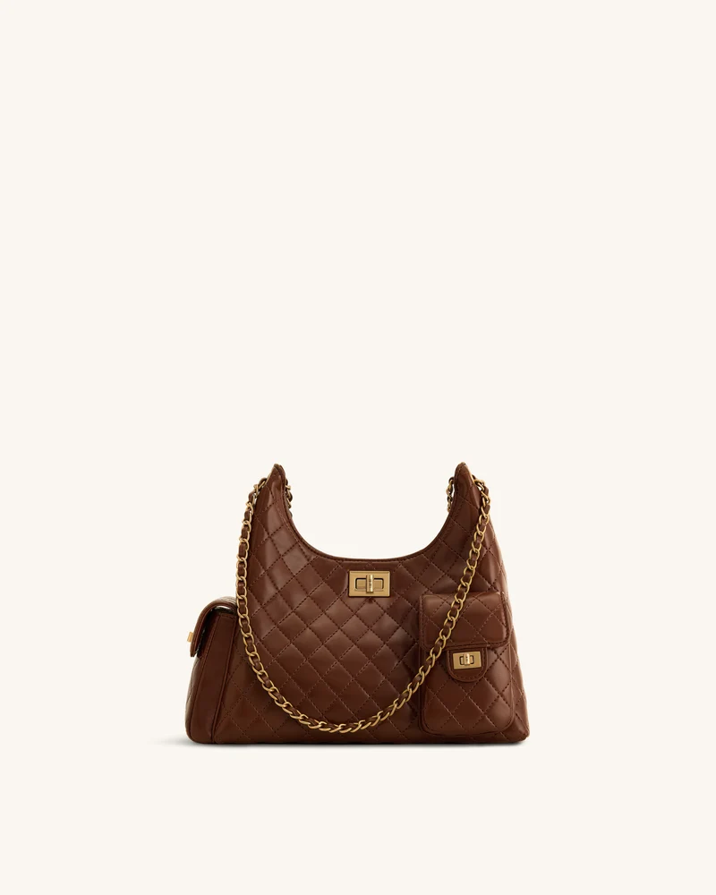 Vivian Sac bandoulière matelassé à chaîne - Marron