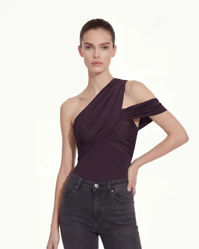 Top asymétrique à une épaule drapée - Bordeaux