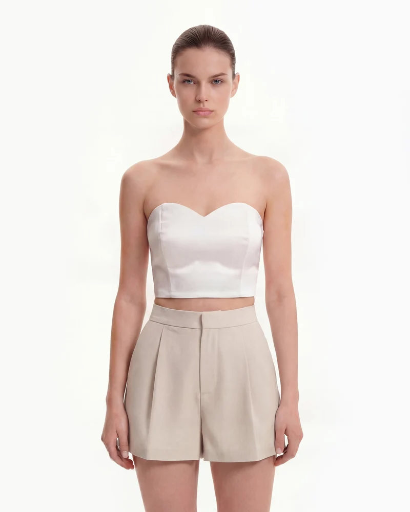 Short ajusté en coton tissé - Beige