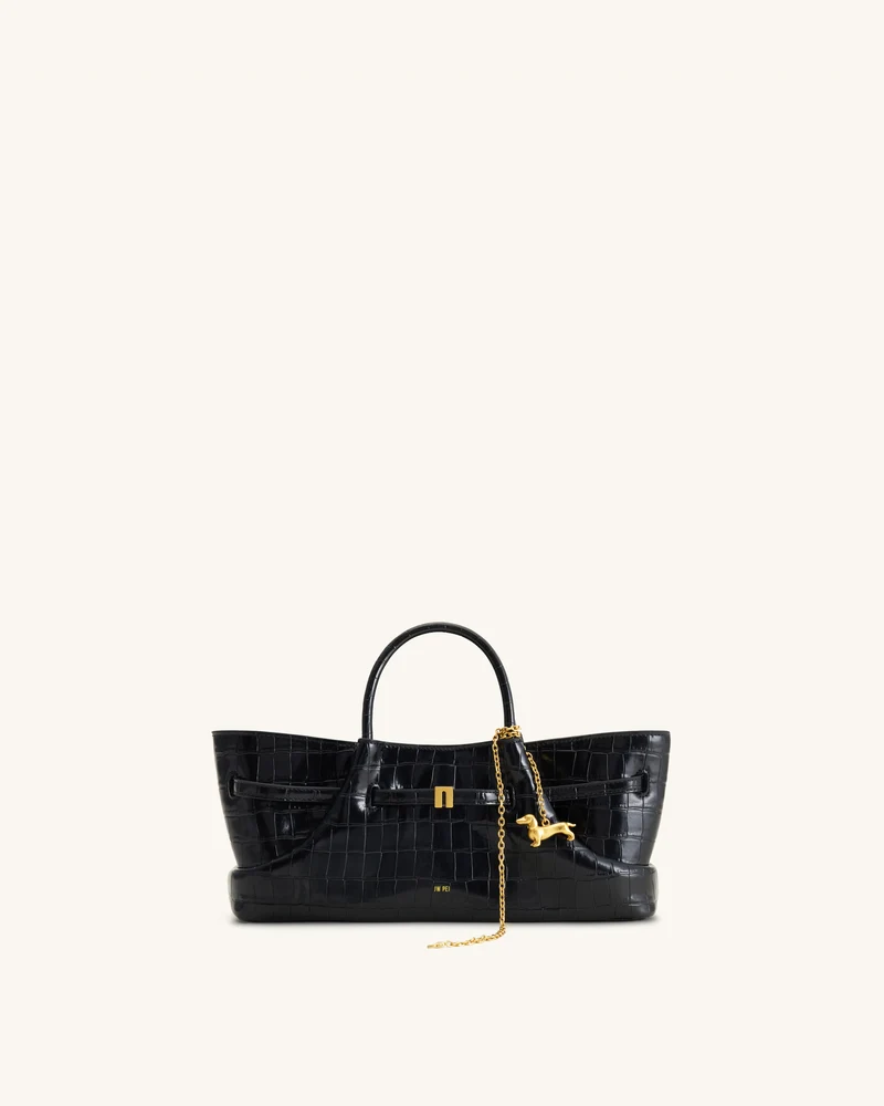 Maeve Sac cabas avec breloque teckel en métal – Effet croco noir
