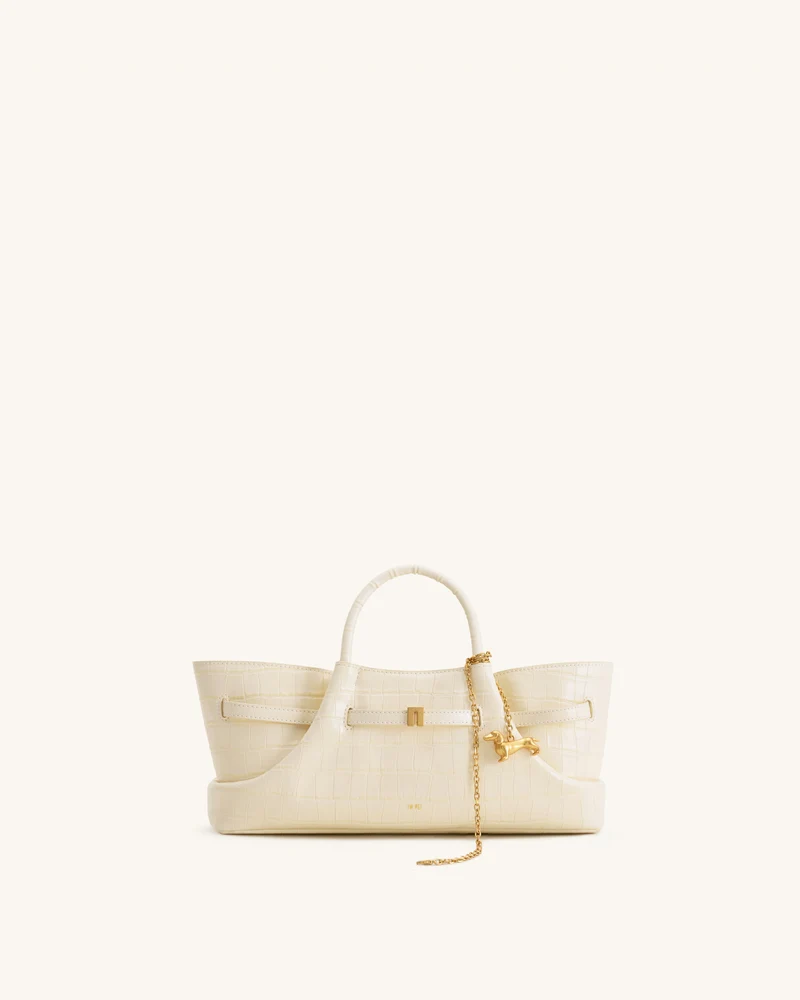 Maeve Sac cabas avec breloque teckel en métal – Effet croco ivoire