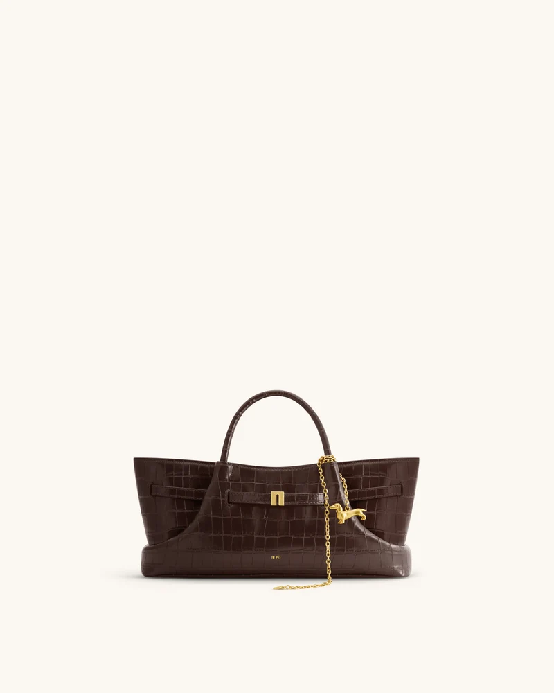 Maeve Sac cabas avec breloque teckel en métal – Effet croco marron foncé