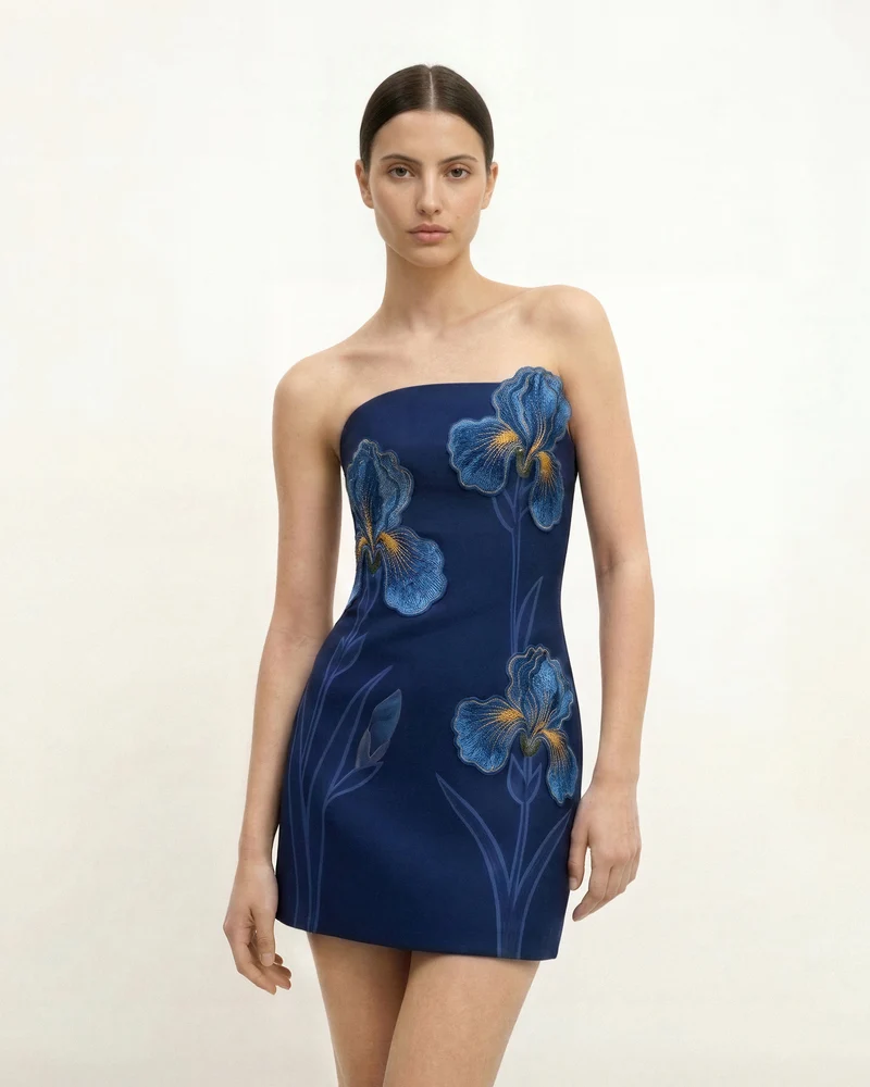 Iris Robe bustier à imprimé floral – Bleu marine