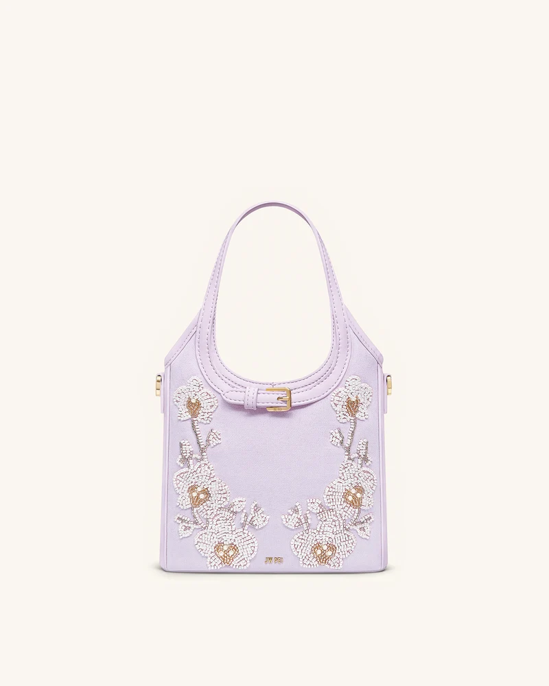 Brooke Mini sac à main orné d'une orchidée perlée et d'une ceinture - Lavande