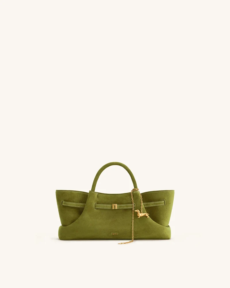 Maeve Sac cabas en faux daim avec breloque en métal représentant un teckel - Vert olive