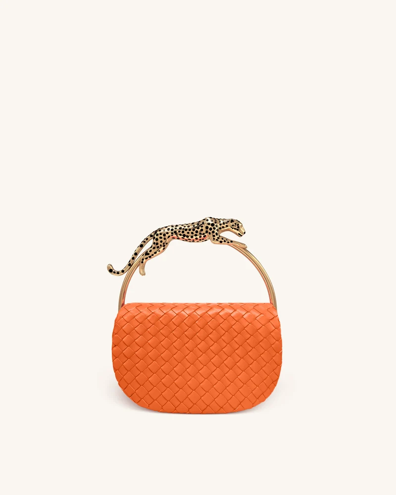 Sac à main à anse supérieure tissé en forme de léopard Ione - Orange