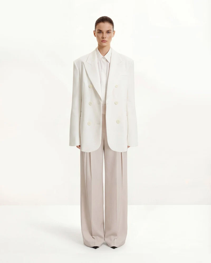 Pantalon plissé à jambes larges - Beige
