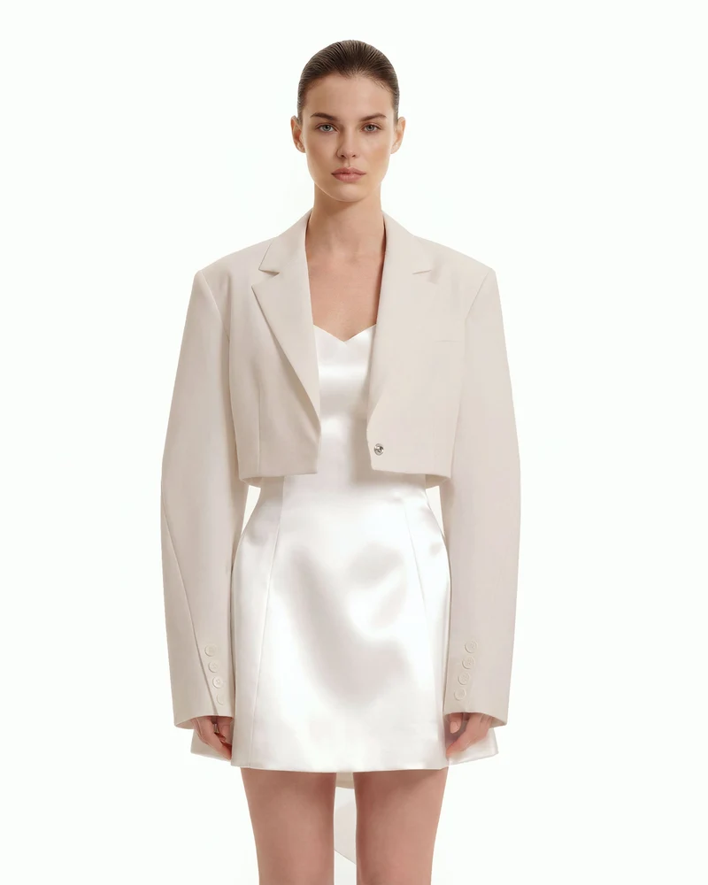 Blazer court structuré à épaules structurées - Beige