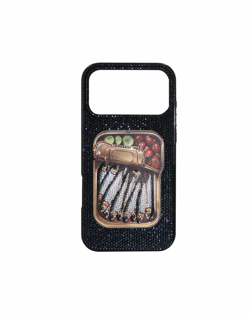 Étui de téléphone orné de cristal artificiel "Sardine Can Art" - Noir
