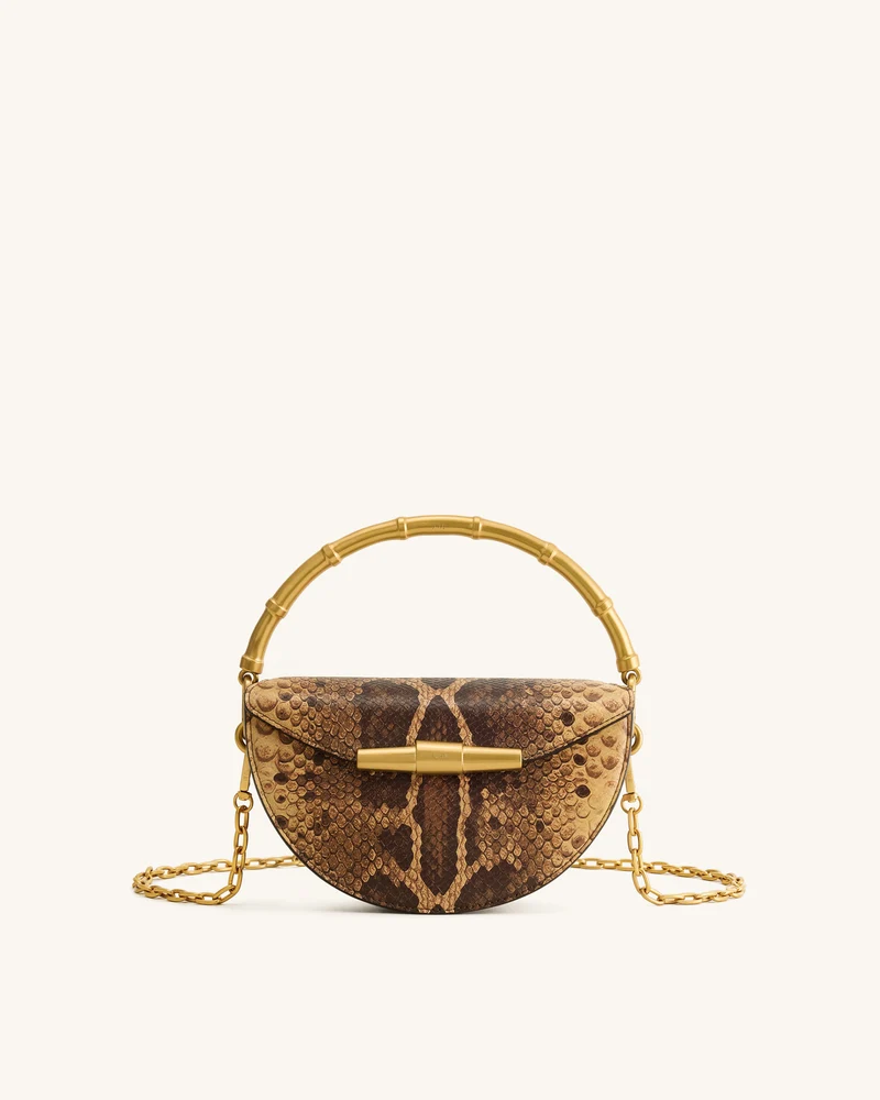 Sac à main demi-lune à poignée Sylvie effet serpent - Brun jaunâtre