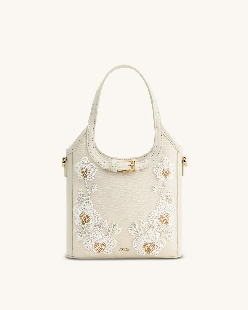 Brooke Mini sac à main orné d'une orchidée perlée avec ceinture - Ivoire