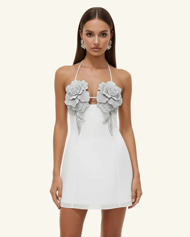 Mini-Robe Brodée de Fleurs - Blanc