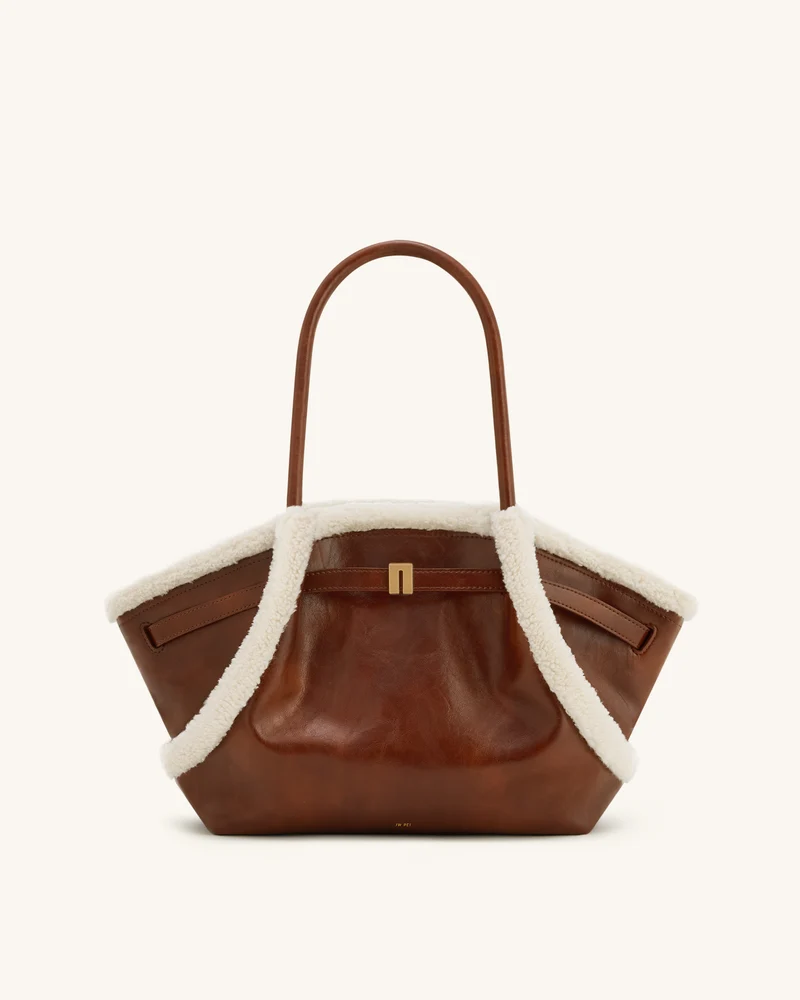 Sac cabas moyen à garniture imitation peau de mouton Hana – Marron