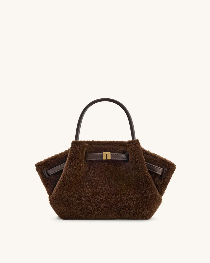 Petit sac cabas en fausse fourrure Hana – Marron foncé