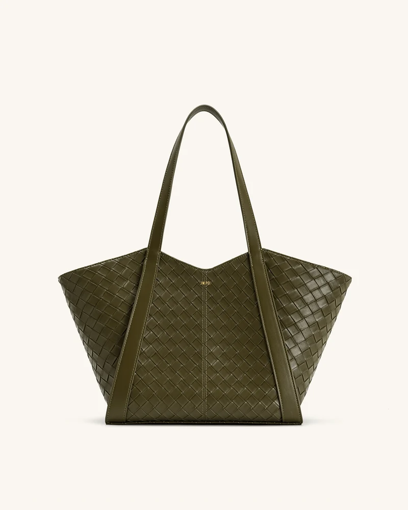 Grand sac cabas à texture tressée Kiana – Olive foncé