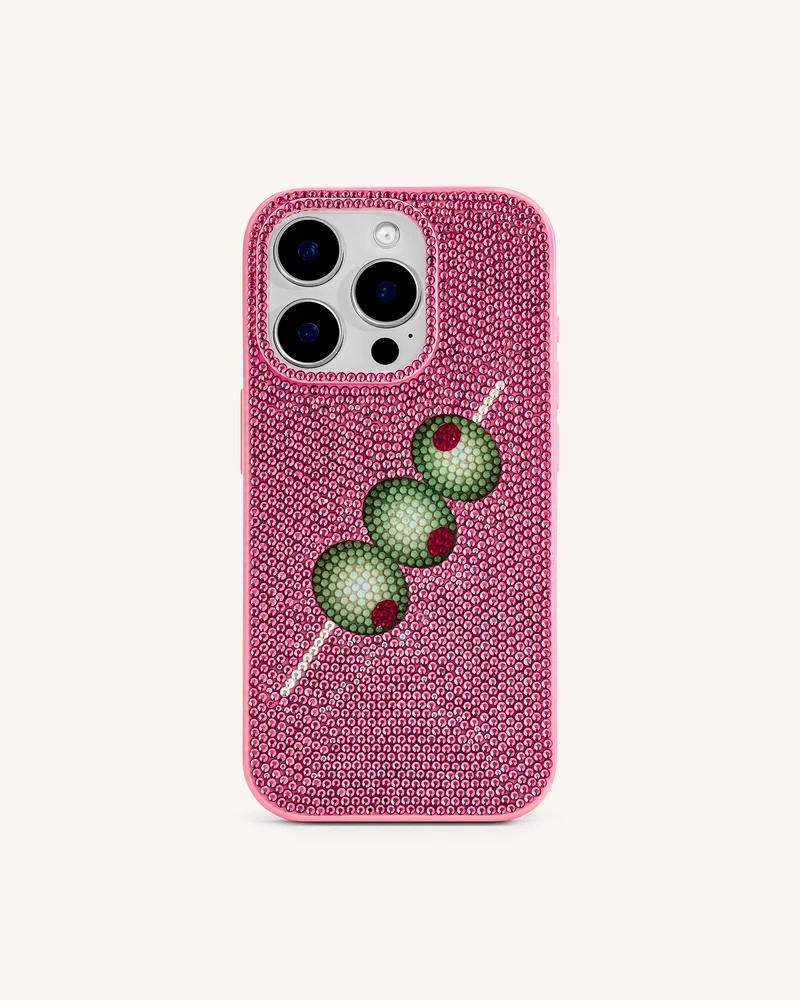 Coque de Téléphone Broche Olive à Strass – Rose