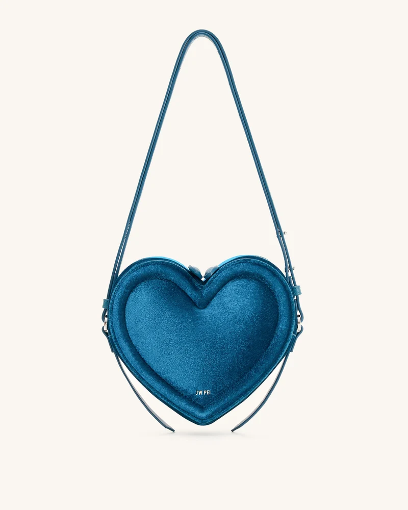 Arlene Sac en forme de cœur en velours – Bleu