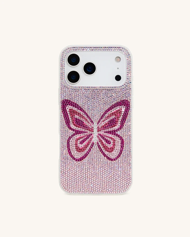 Coque de Téléphone Papillon en Strass - Rose