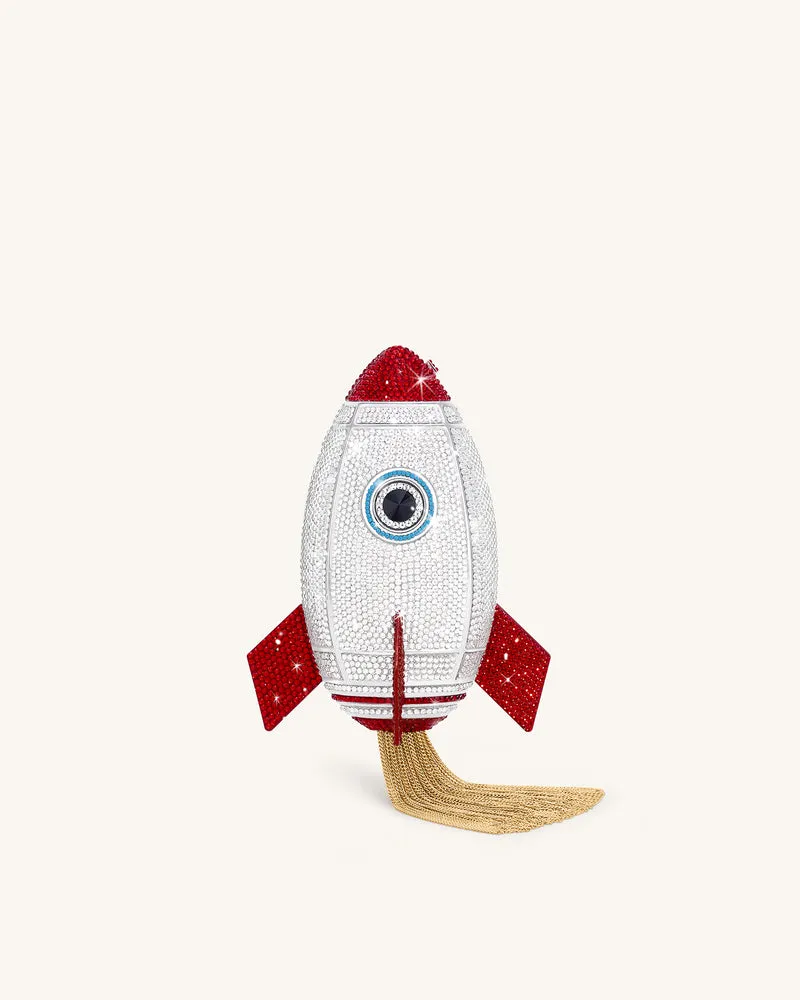 Pochette en Faux Cristal Forme Rocket - Argent