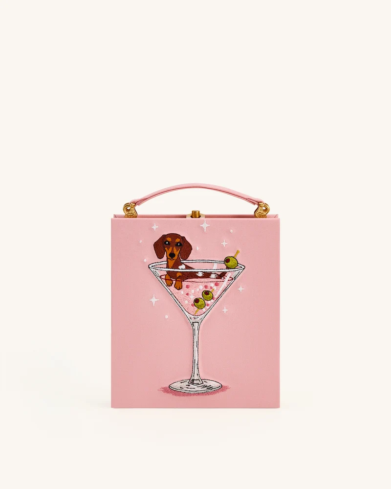 Taya Pochette forme livre à motif chiot et verre de vin - Rose