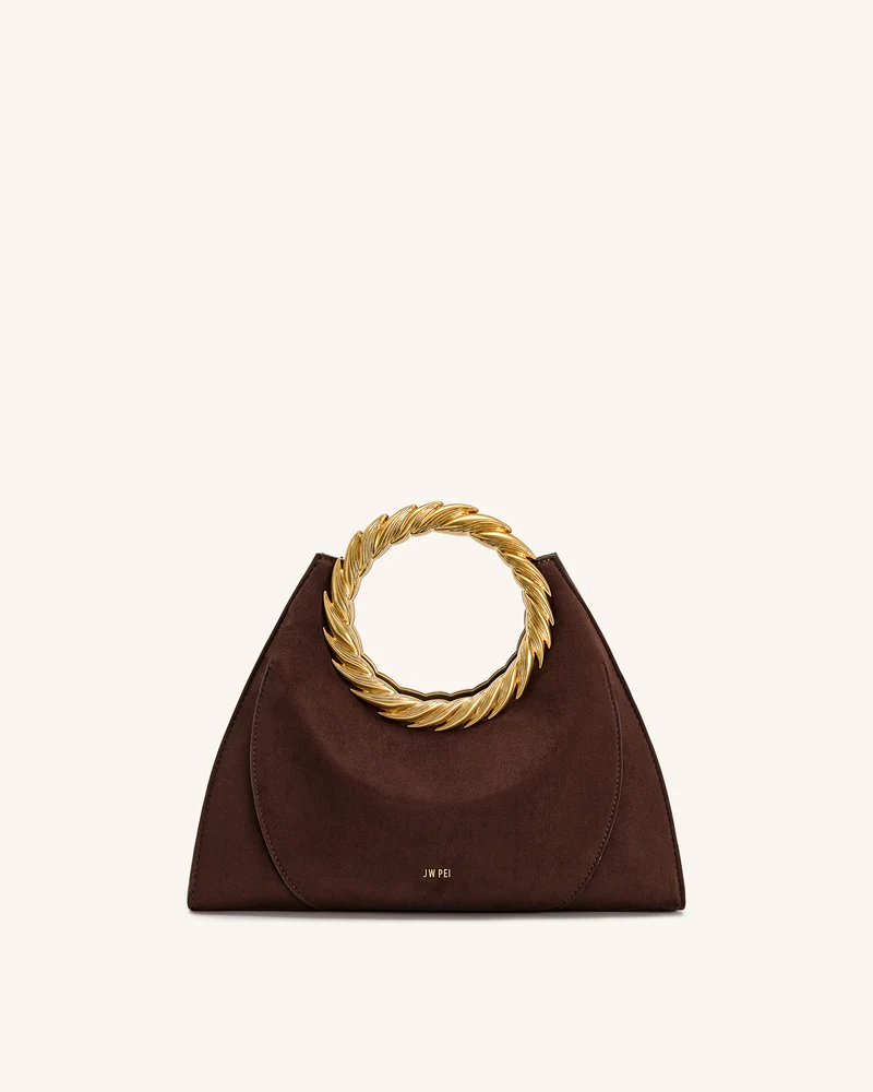 Sac sculpture en faux daim avec anse en forme de feuille Amiya - Brun mocha
