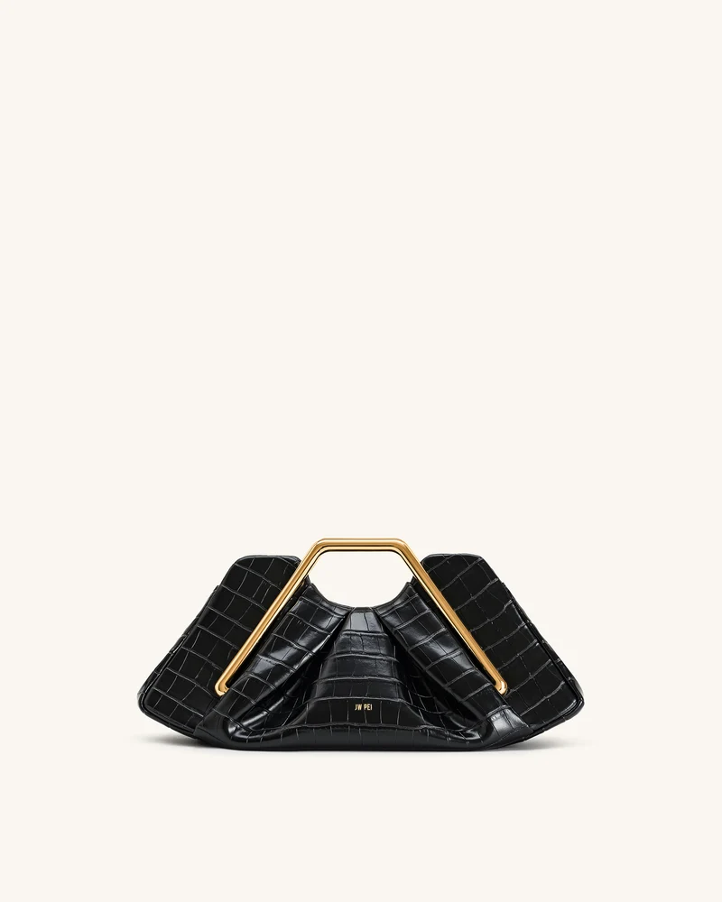 Pochette rigide Lila en faux croco avec cadre métallique - Noir