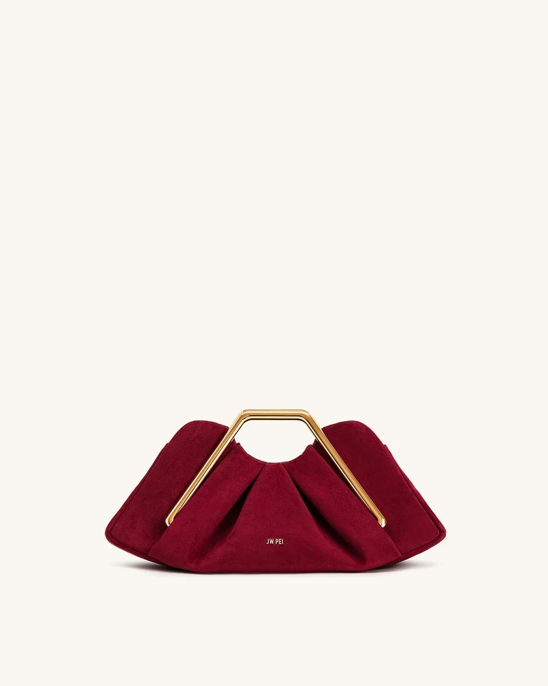 Pochette rigide Lila en faux daim avec cadre métallique - Rouge