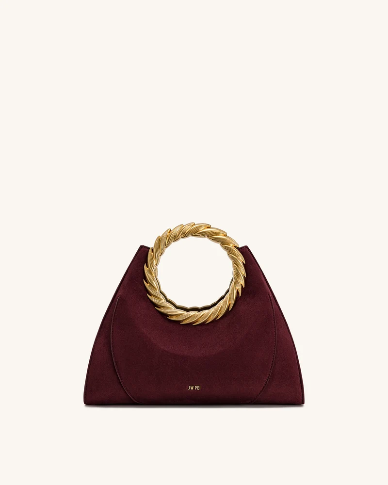 Sac sculpture en faux daim avec anse en forme de feuille Amiya - Rouge merlot