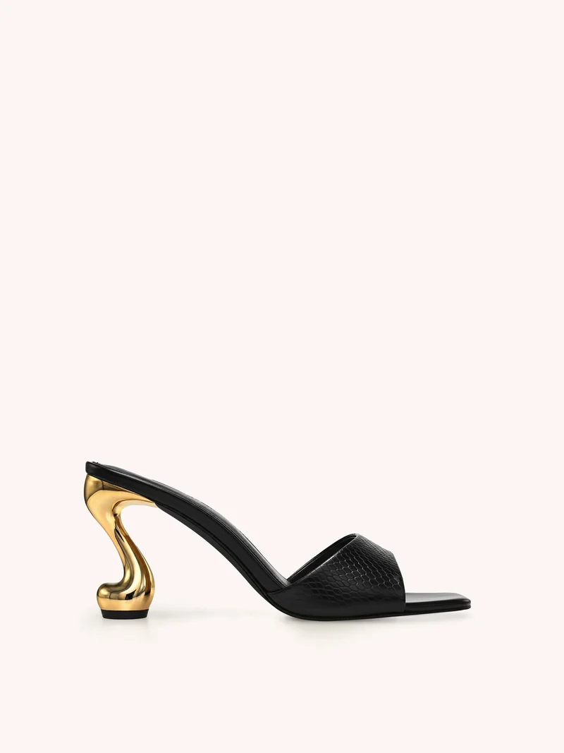 Hannah Mules à talons effet peau de serpent - Noir