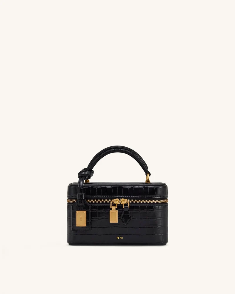 Sac à poignée supérieure forme boîte Cleo - Croco noir