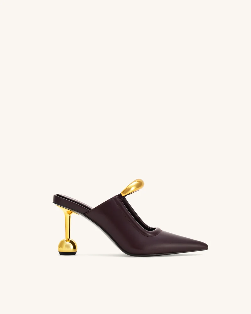 Sofia Mules à Talon Sphérique avec Accent Métallique - Bordeaux Profond