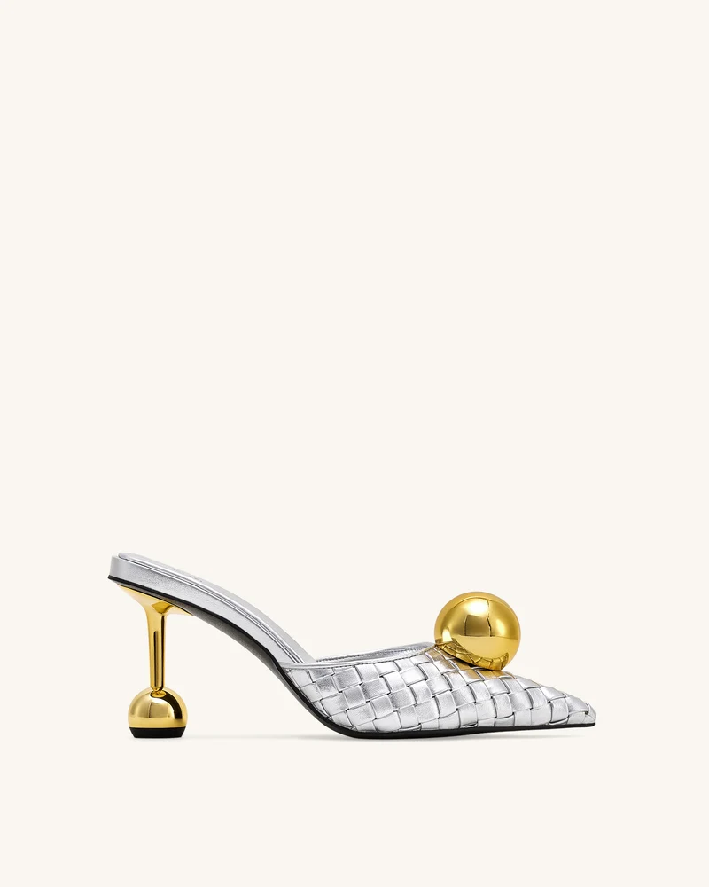 Sofia Mules à Talon Sphérique Tissé - Argent & Or