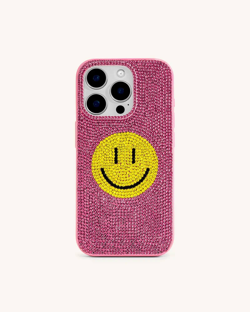 Coque de téléphone en cristal artificiel Smile Face - Rose